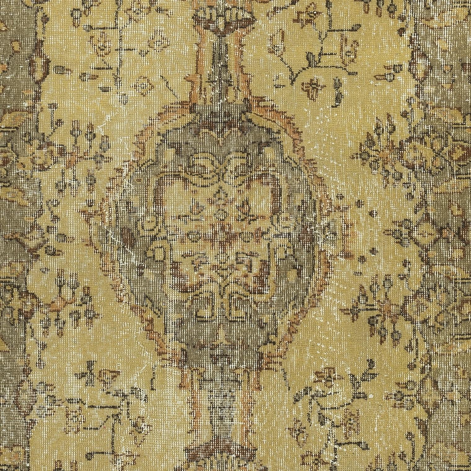 Annodato a mano Tappeto moderno fatto a mano 4x6.6 Ft di colore giallo antibatterico con design a medaglione in vendita