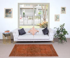 4x6.6 Ft Orange Handmade Accent Rug with Medallion Desig, Small Wool Carpet