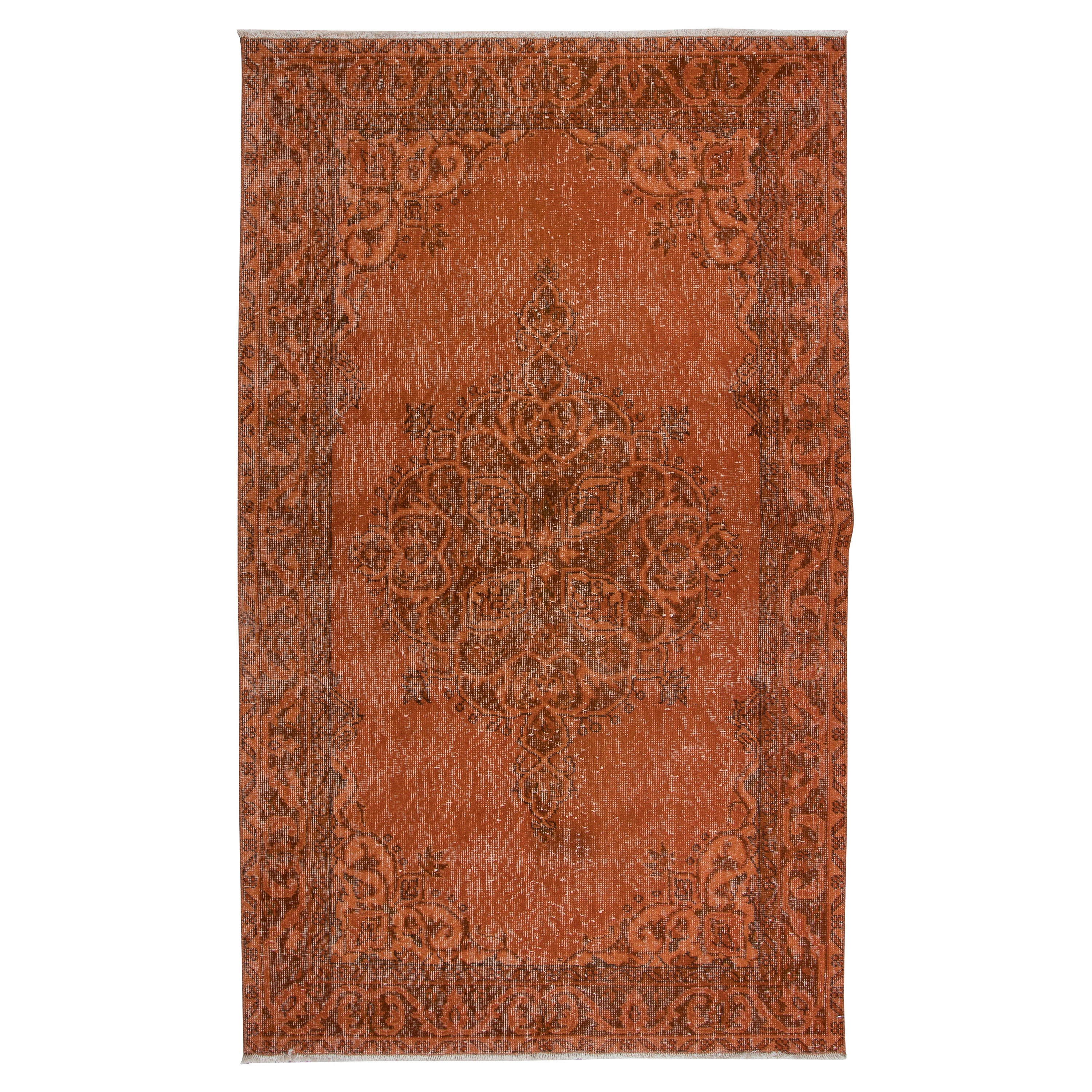 4x6.6 Ft Orange handgefertigter Akzentteppich mit Medaillon-Desig, Kleiner Wollteppich