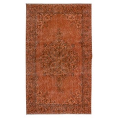 4x6.6 Ft Orange handgefertigter Akzentteppich mit Medaillon-Desig, Kleiner Wollteppich