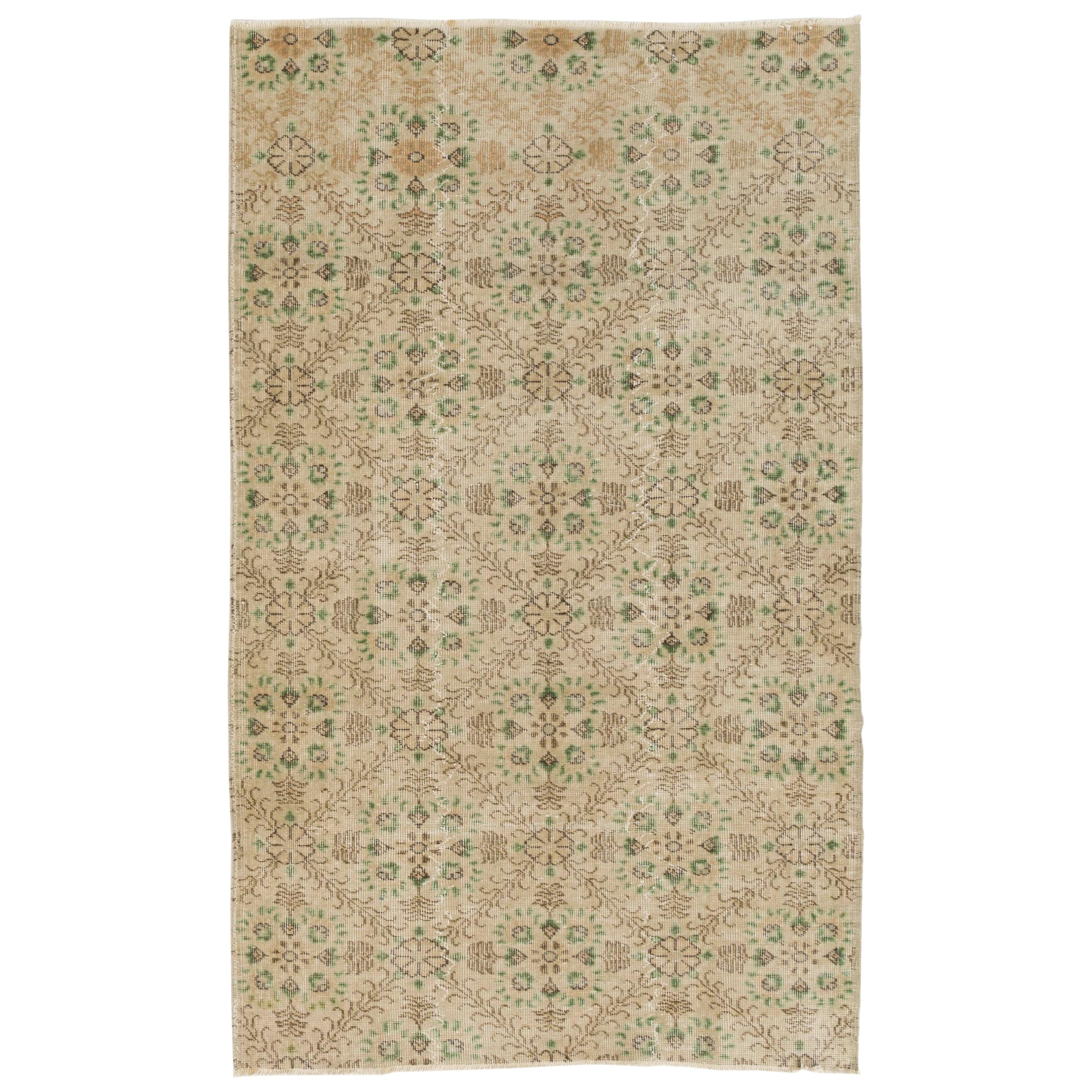 4x6.6 Fuß Vintage Handgeknüpfter türkischer geblümter Wollteppich in weichen Pastelltönen
