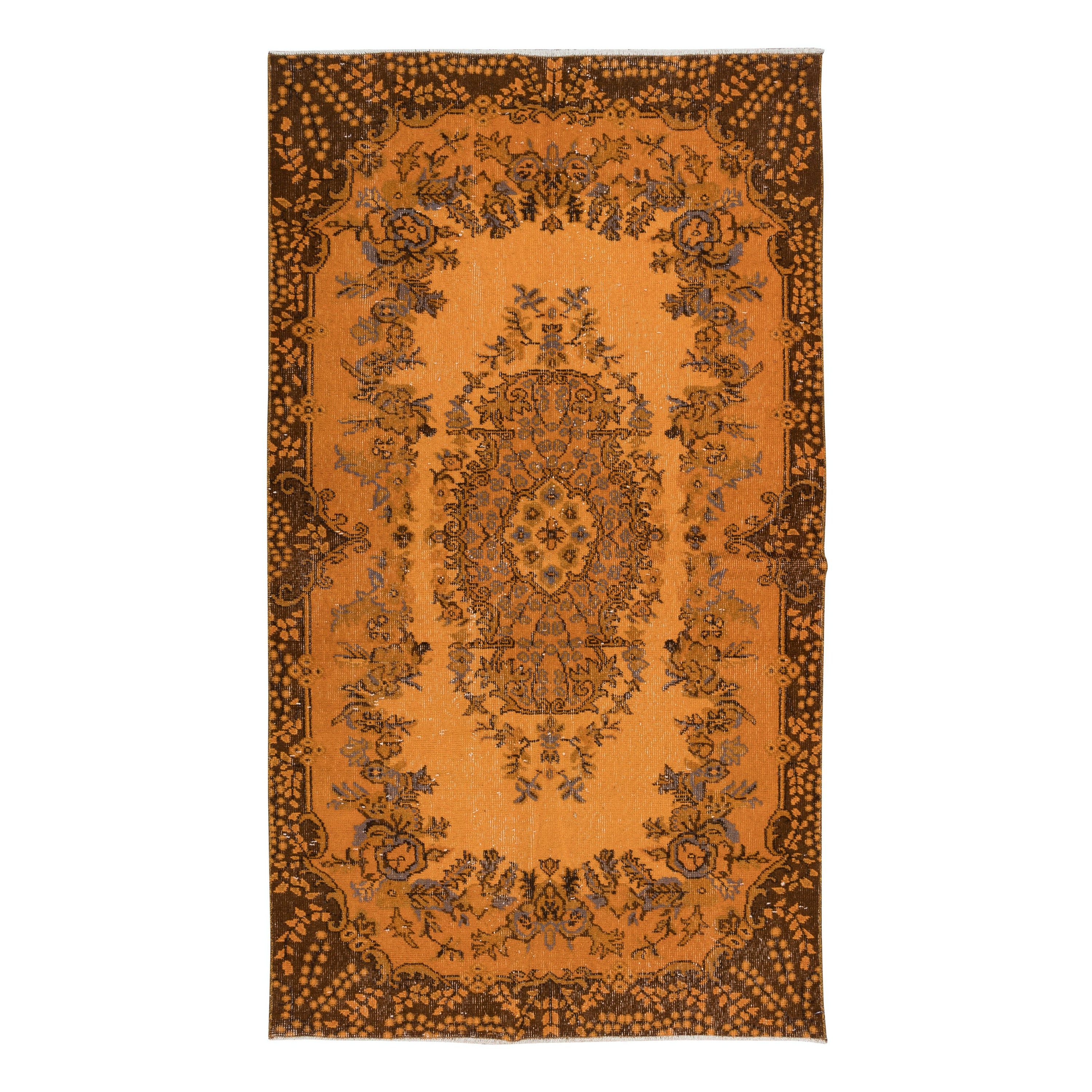 Tappeto turco fatto a mano in lana color arancio bruciato 4x6.7 Ft per interni moderni
