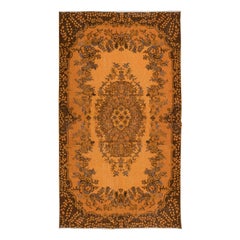 Tappeto turco fatto a mano in lana color arancio bruciato 4x6.7 Ft per interni moderni