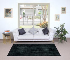 4x6.7 Ft Handmade Turkish Plain Black Wool Rug, Ideal for Contemporary Interiors