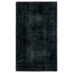 4x6.7 Ft Handmade Turkish Plain Black Wool Rug, Ideal for Contemporary Interiors