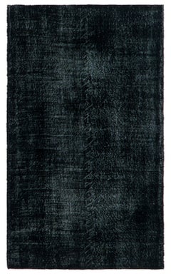 4x6.7 Ft Handmade Turkish Plain Black Wool Rug, Ideal for Contemporary Interiors