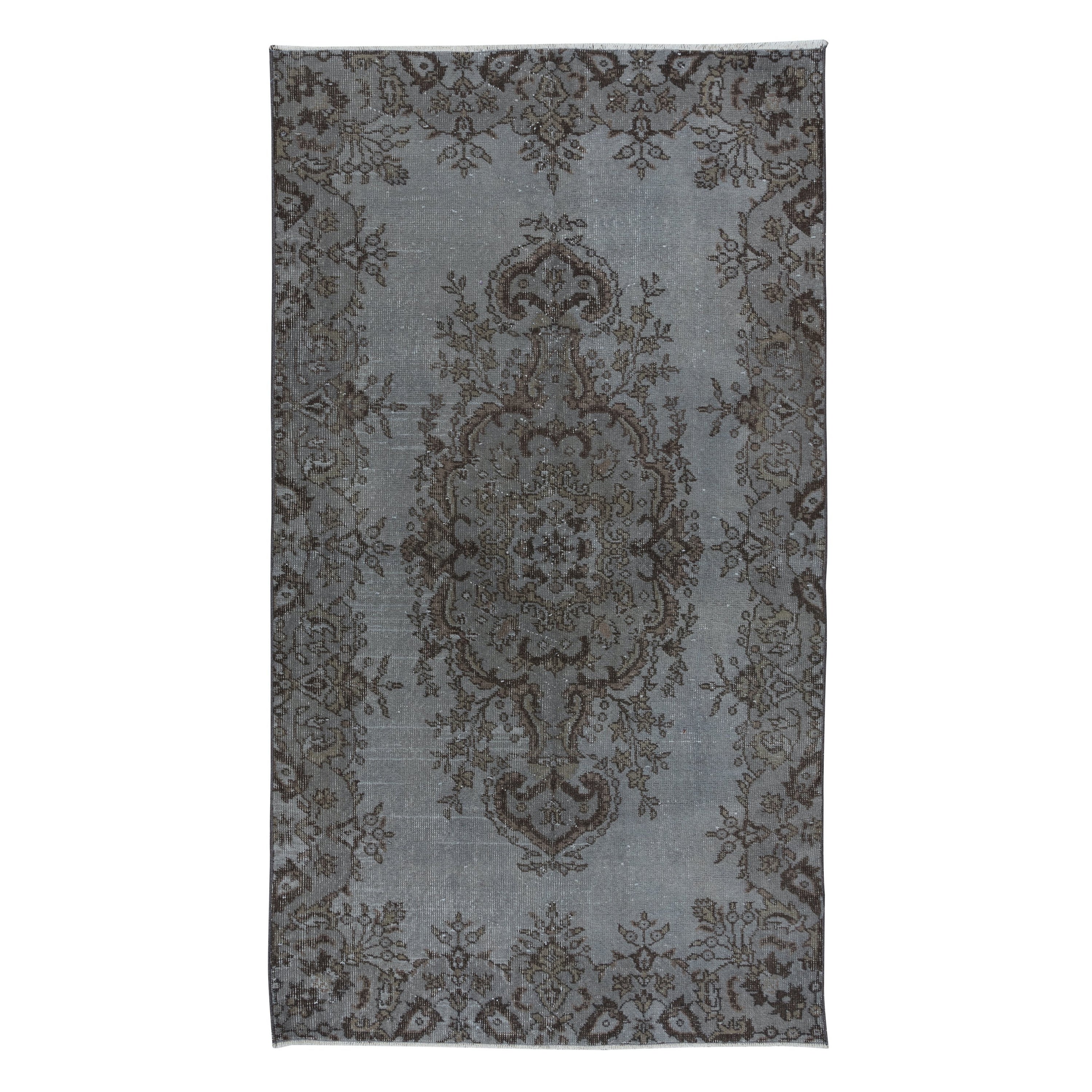 4x6.7 Ft Modern Handmade Turkish Gray Indoor Outdoor Teppich mit Medaillon Design