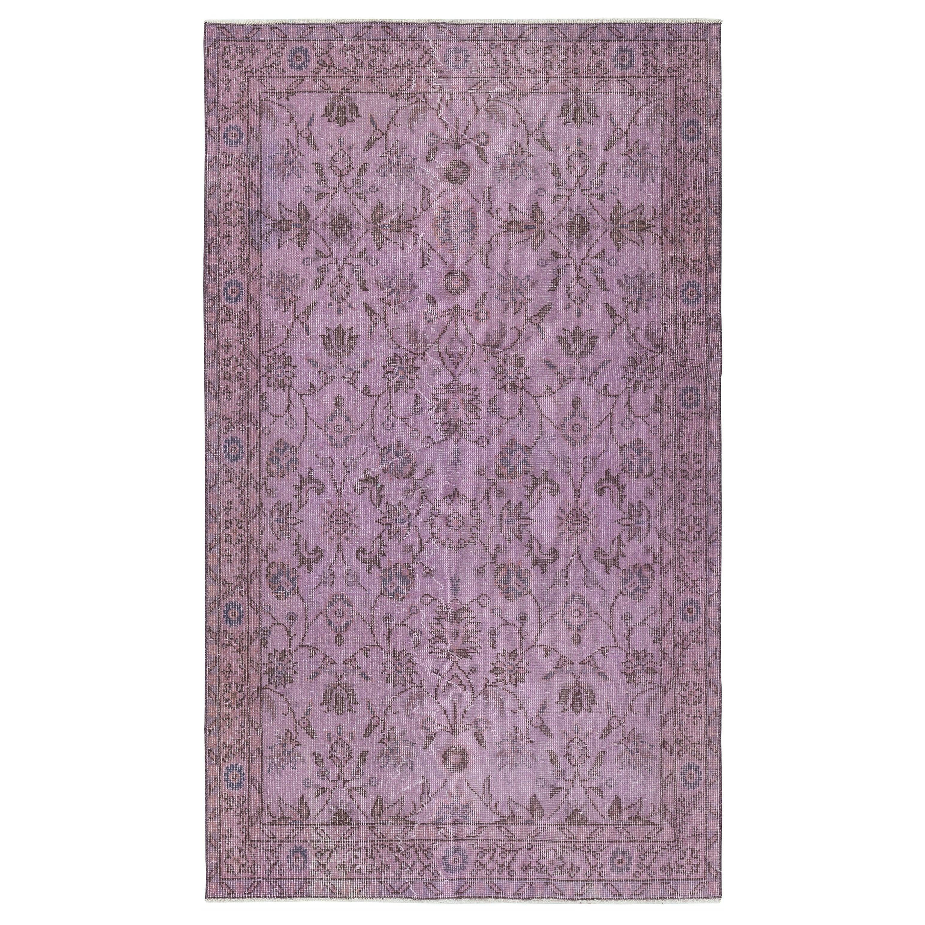 4x6.7 Ft Lila Farbe Dekorativer handgefertigter türkischer Bodenteppich mit Blumenmuster