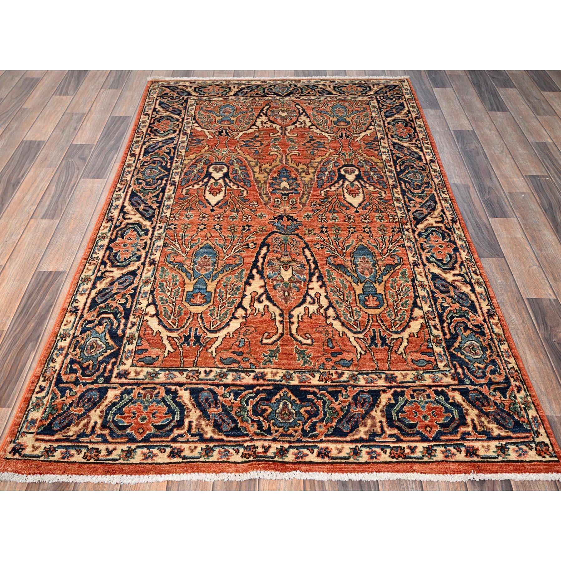 Rust Orange, Bijar Garus Design, Aryana Grade, Vegetable Dyes, High Mountain Wool, Hand Knotted, Soft Pile, Densely Woven, Oriental Rug
Primary materials: Wool
Latex: No Pile 
height: 0.25 Inches
Style: Traditional
Primary color: Orange
Secondary