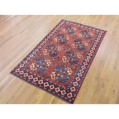 4'x6'8" Coral Red Afghan Ersari Soft Wool Hand Knotted Oriental Rug