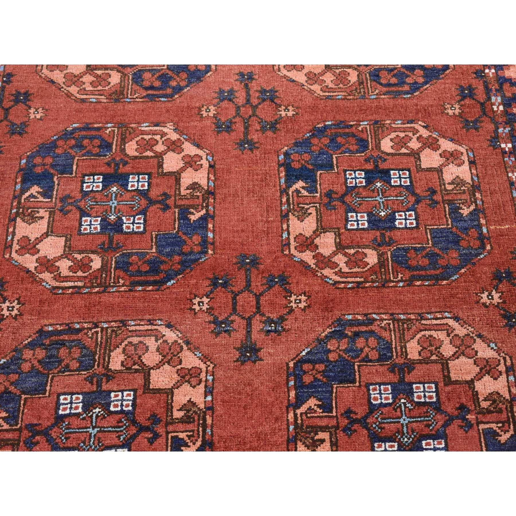 Alfombra Oriental Ersari de Lana Suave Anudada a Mano Rojo Coral 4'x6'8 Siglo XXI y contemporáneo en venta