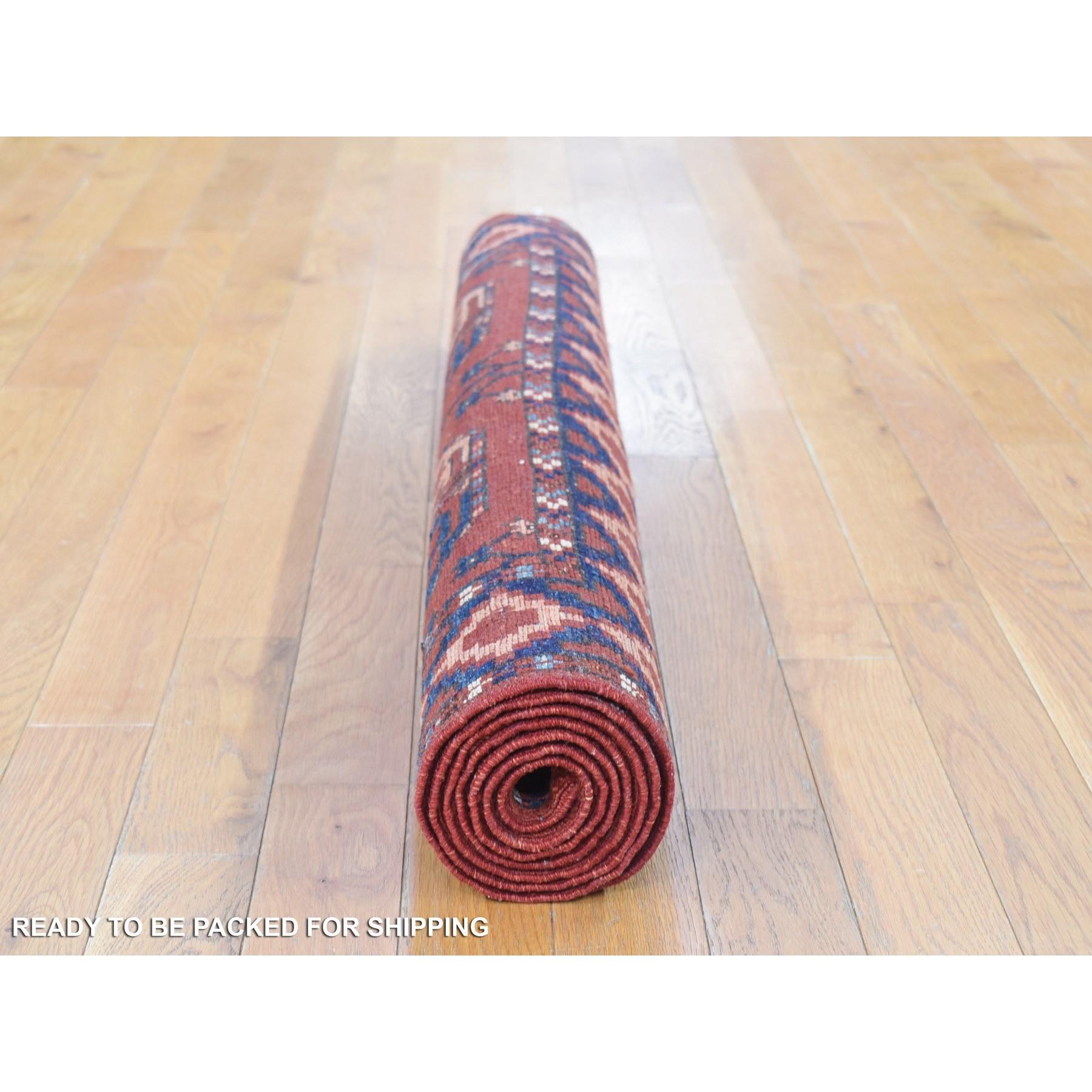 Alfombra Oriental Ersari de Lana Suave Anudada a Mano Rojo Coral 4'x6'8 en venta 1