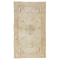 4x6.8 Ft Art Deco-Chinese Inspired Vintage Handmade Turkish Wool Rug in Green