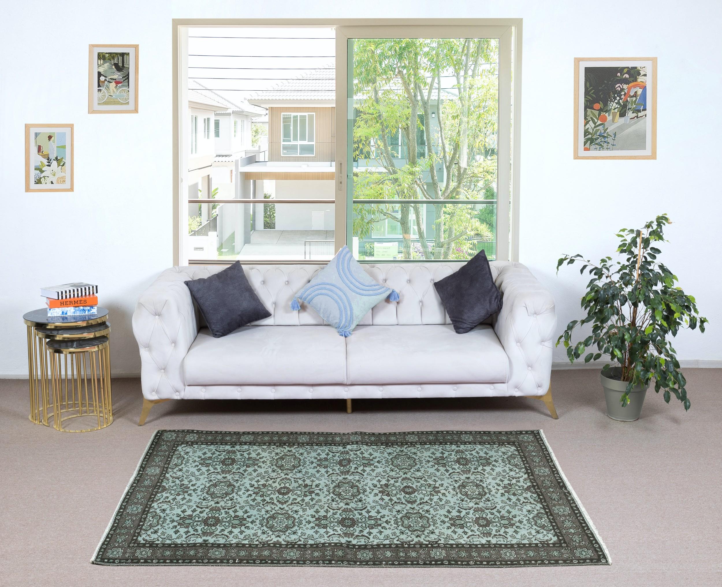 Our over-dyed rugs are all hand-knotted vintage pieces that are recreated in our workshop to cater to a wider range of interior design choices from modern to coastal, from industrial to rustic/cottage. These 50 to 70 year-old rugs were hand-knotted