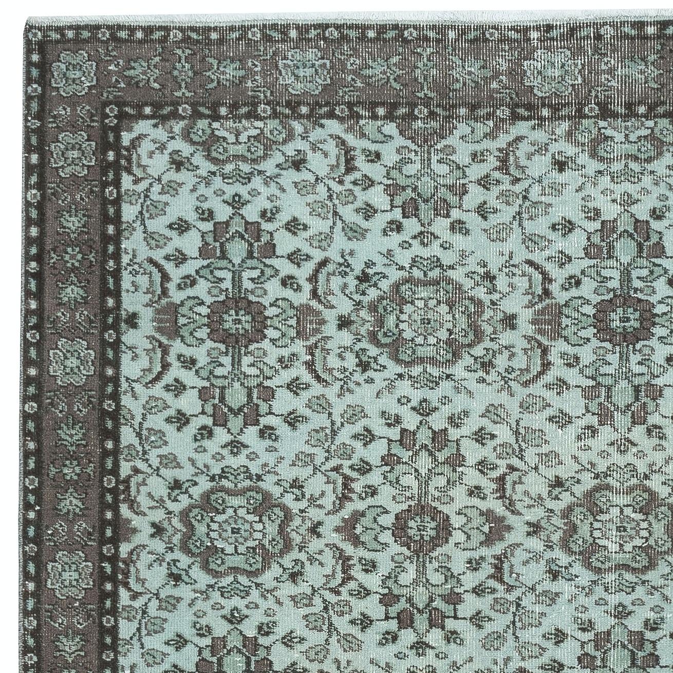 Hand-Knotted 4x6.8 Ft Decorative Blue Color Handmade Turkish Wool Area Rug with Flower Design For Sale