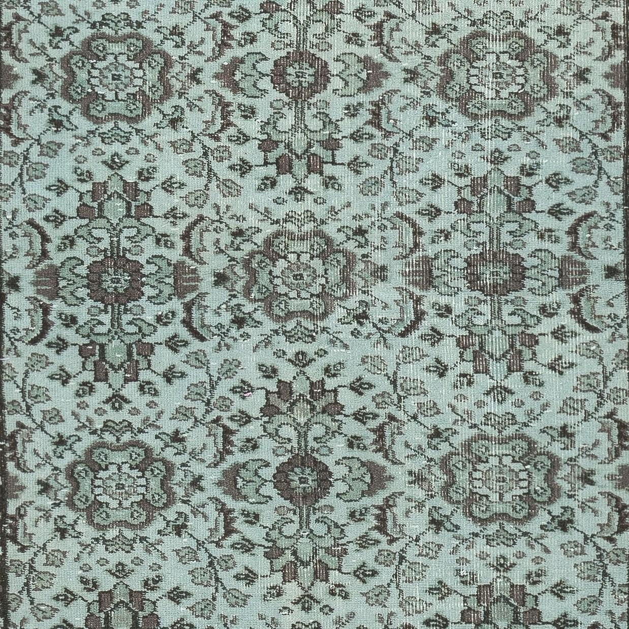 4x6.8 Ft Decorative Blue Color Handmade Turkish Wool Area Rug with Flower Design In Good Condition For Sale In Spring Valley, NY