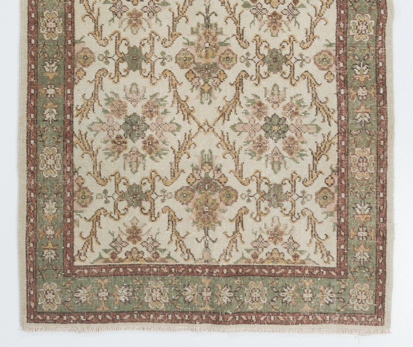 Oushak 4x6.8 Ft Floral Patterned 1960s Handmade Central Anatolian Accent Rug For Sale