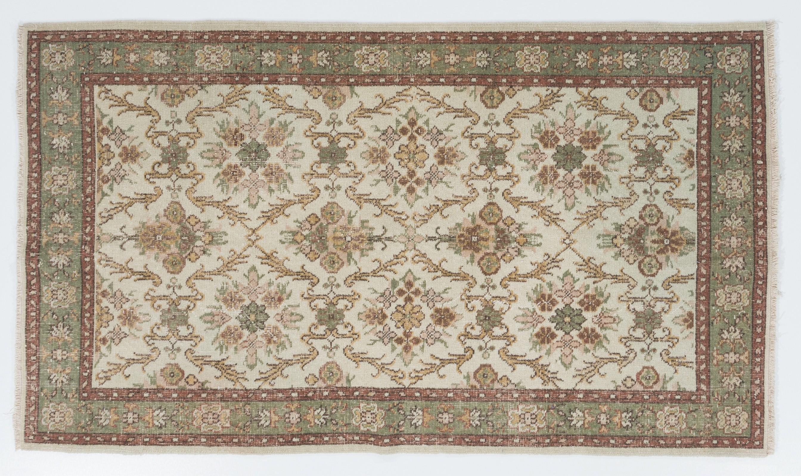 Hand-Knotted 4x6.8 Ft Floral Patterned 1960s Handmade Central Anatolian Accent Rug For Sale