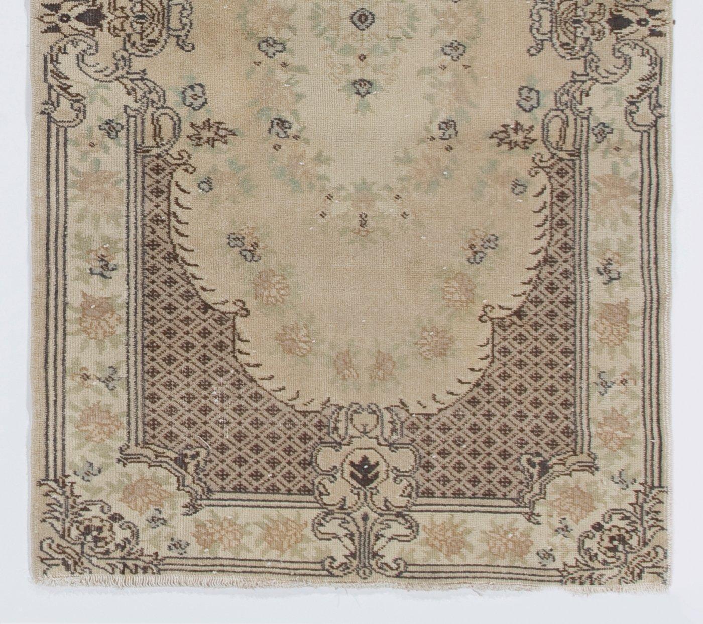 Hand-Knotted French Aubusson Inspired Mid-Century Turkish Rug in Soft Colors For Sale