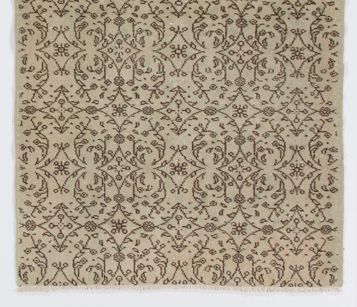 Oushak Hand-Knotted Vintage Floral Patterned Turkish Rug in Neutral Colors For Sale