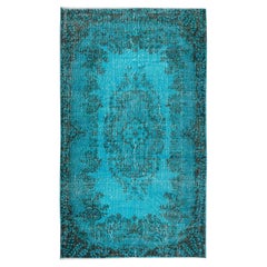 Handmade Teal Blue Contemporary Turkish Rug 4 Modern Home and Office