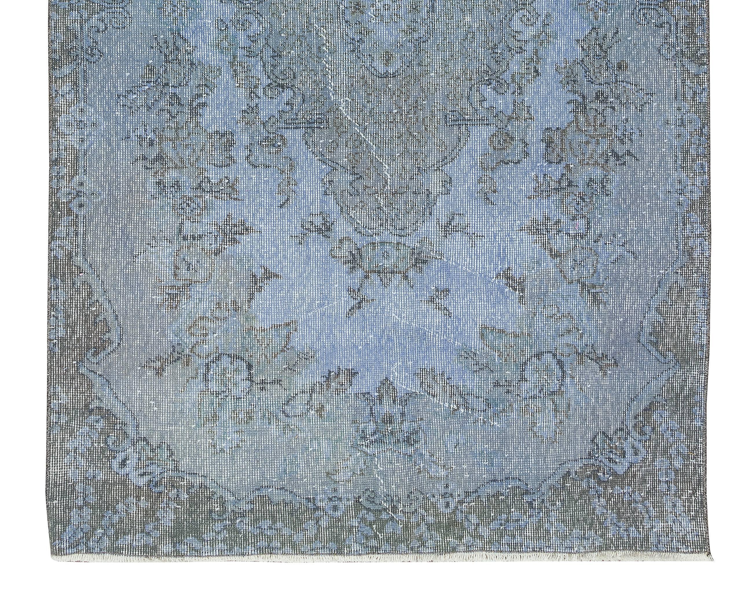 20th Century 4x6.8 Ft Modern Turkish Handmade Accent Rug in Light Blue for Modern Interiors For Sale