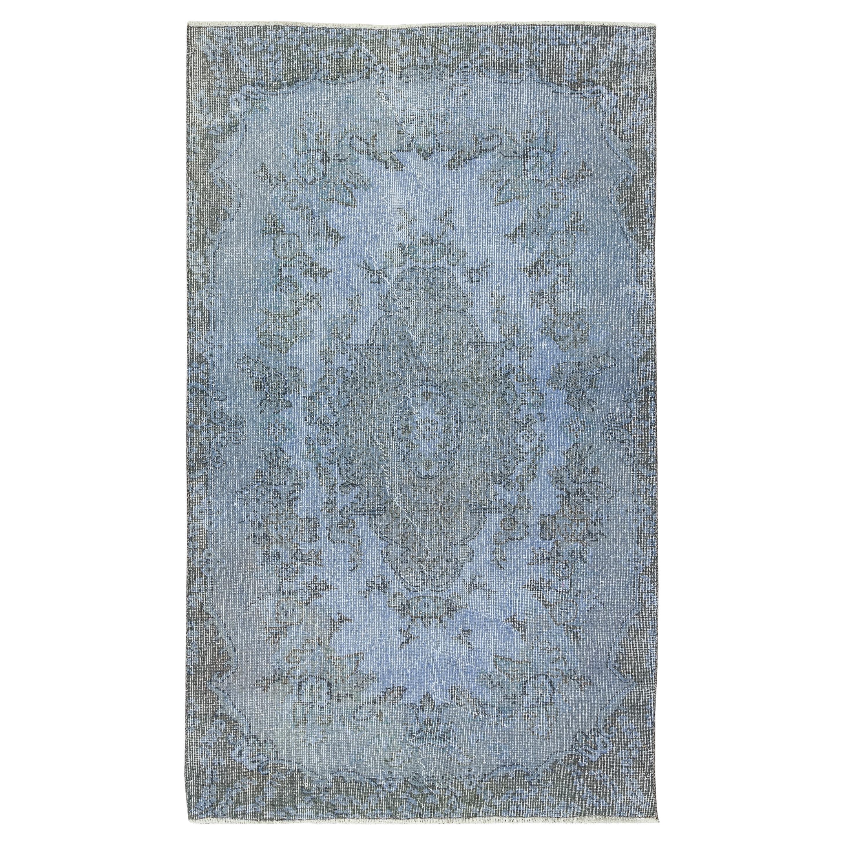 4x6.8 Ft Modern Turkish Handmade Accent Rug in Light Blue for Modern Interiors For Sale