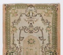 4x6.8 Ft Vintage Aubusson Inspired Turkish Handmade Wool Rug in Soft Colors