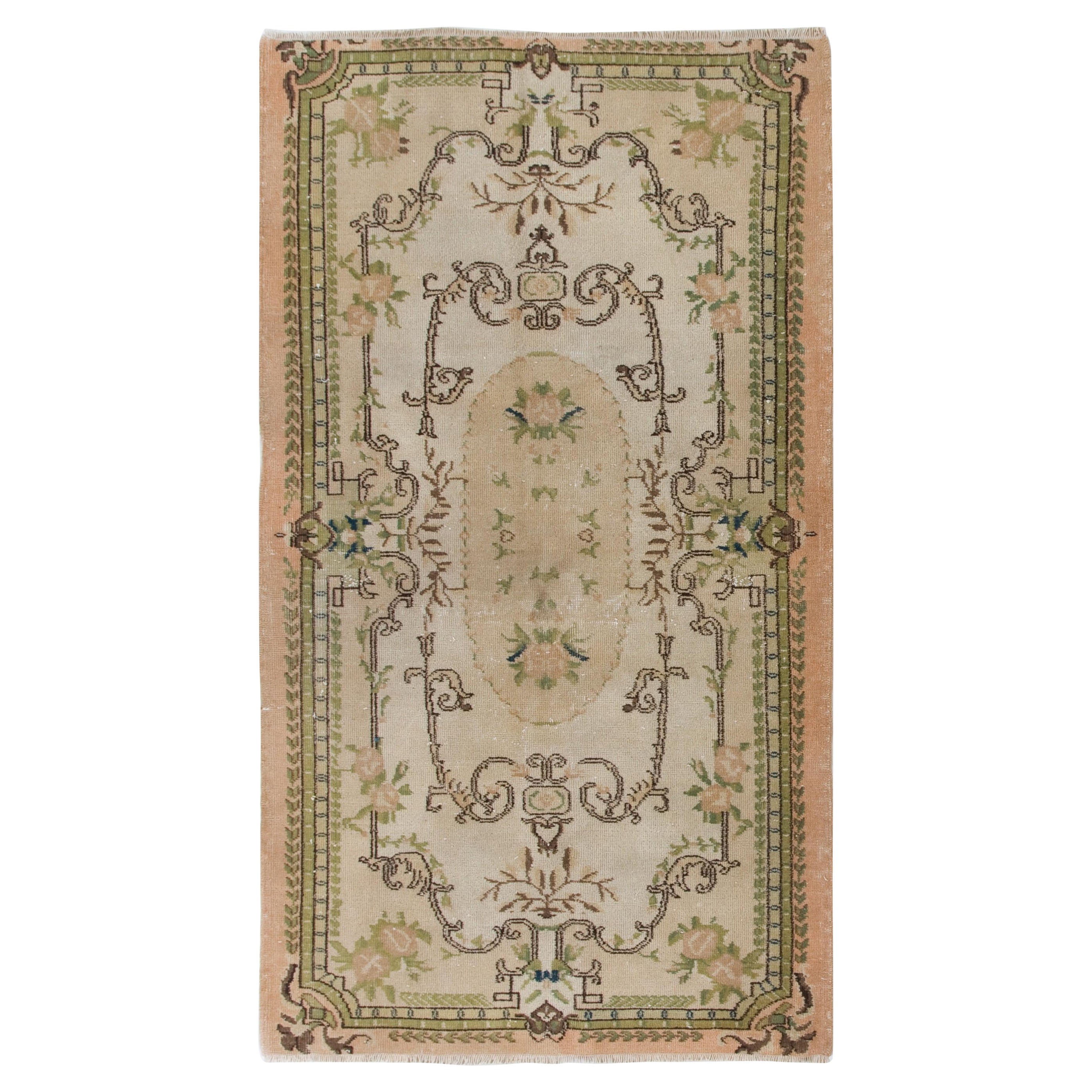4x6.8 Ft Vintage Aubusson inspiriert türkischen handgefertigten Wollteppich in weichen Farben