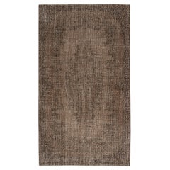 Tappeto in lana marrone vintage 4x6.8 Ft. Tappeto turco fatto a mano per spazi contemporanei
