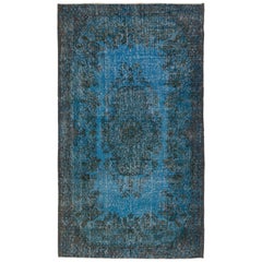 Vintage Distressed Handmade Turkish Rug Over-Dyed in Cobalt Blue