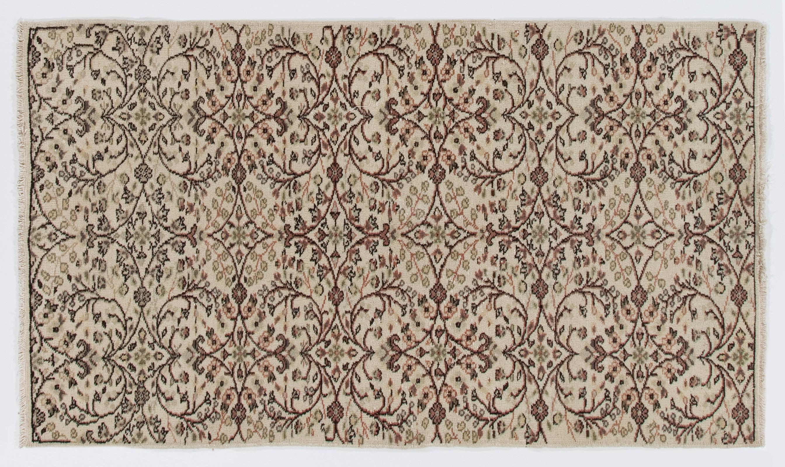 Hand-Knotted Vintage Floral Design Handmade Anatolian Rug for Home & Office Decor 4 x 6.8 ft For Sale