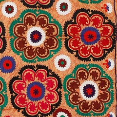 4x6.8 Ft Vintage Floral Suzani Textile Wall Hanging, Silk Embroidered Bedspread