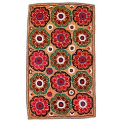 4x6.8 Ft Vintage Floral Suzani Textile Wall Hanging, Silk Embroidered Bedspread