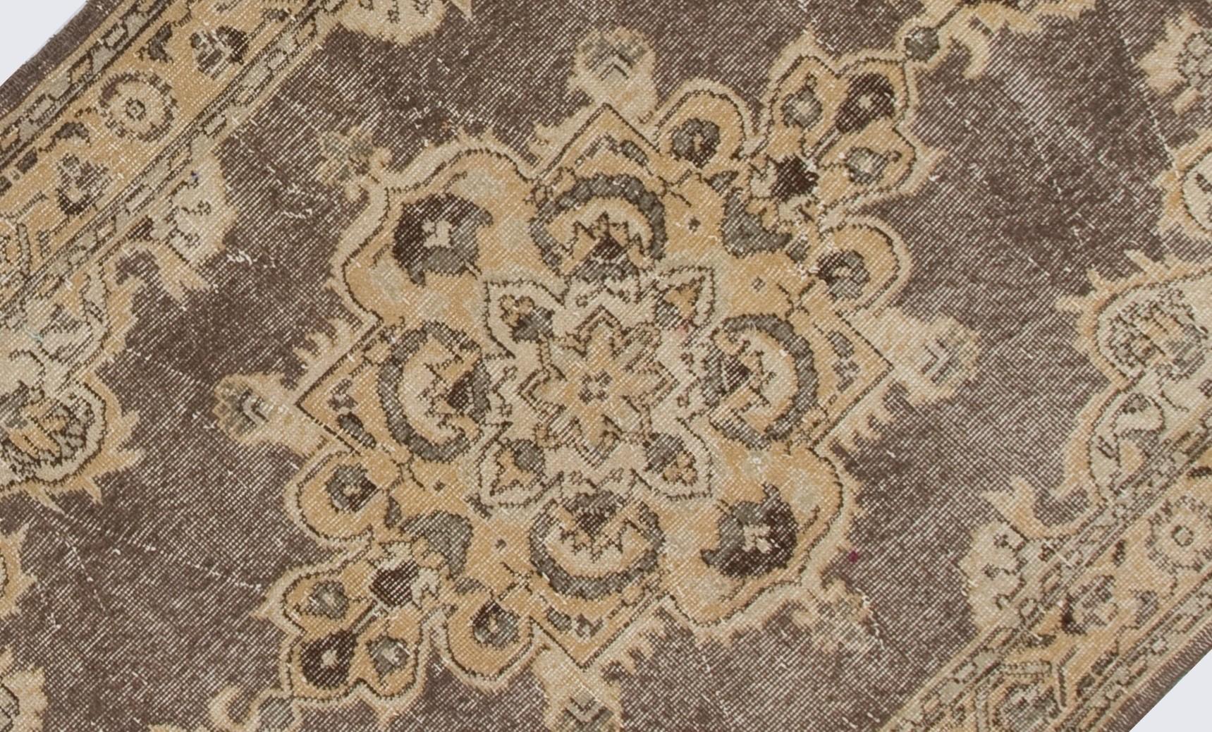 Oushak 4x6.8 Ft Vintage Hand-Knotted Distressed Wool Accent Rug in Earthy Colors For Sale