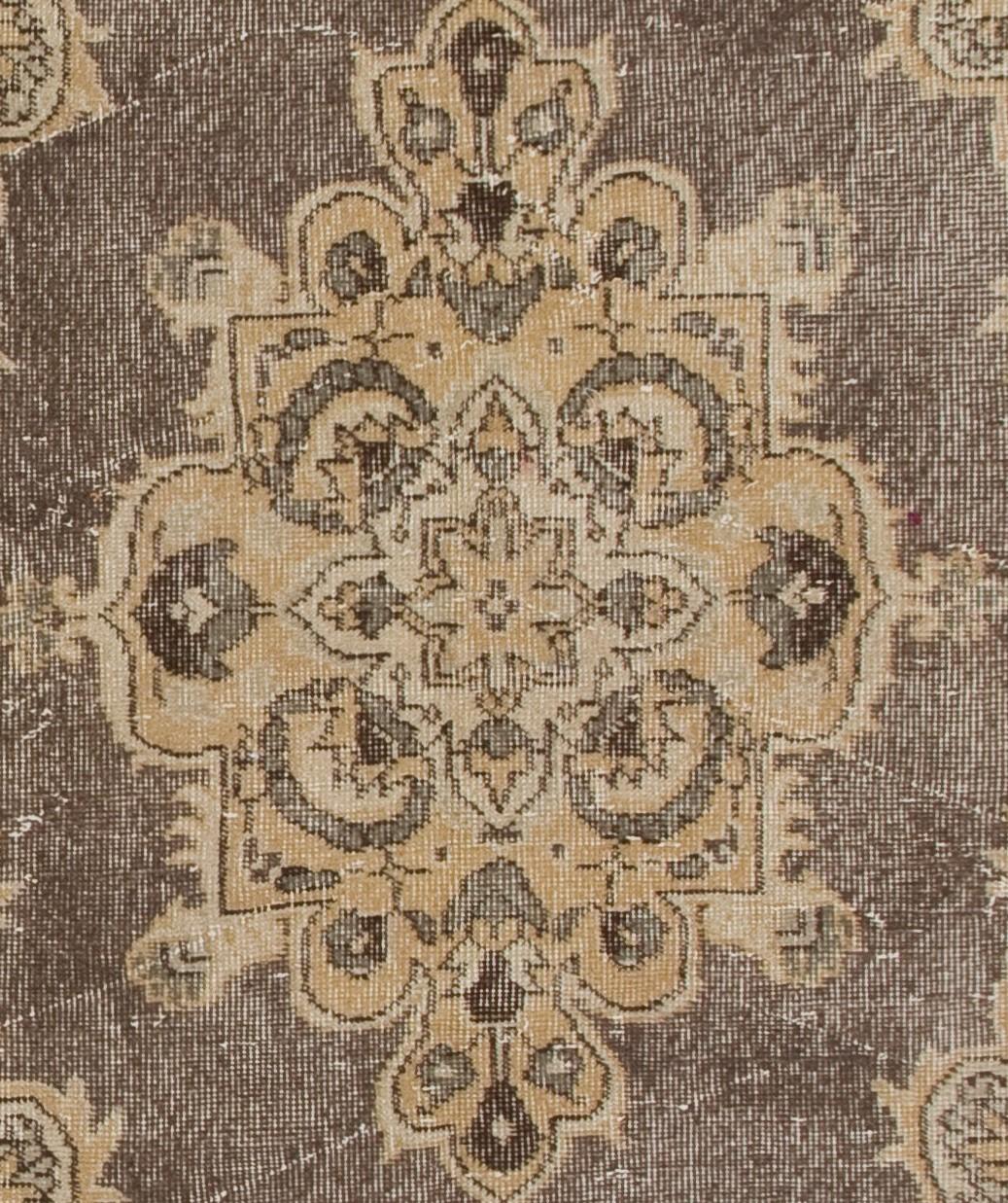 Turkish 4x6.8 Ft Vintage Hand-Knotted Distressed Wool Accent Rug in Earthy Colors For Sale
