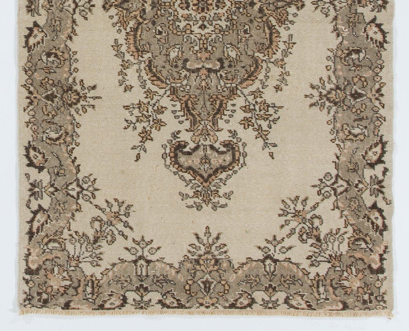 Hand-Knotted 4x6.8 Ft Vintage Hand Knotted Turkish Oushak Wool Area Rug in Beige, Gray For Sale