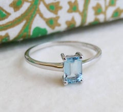 Emerald-Cut Aquamarine Solitaire Ring in 14K White Gold, Size 7