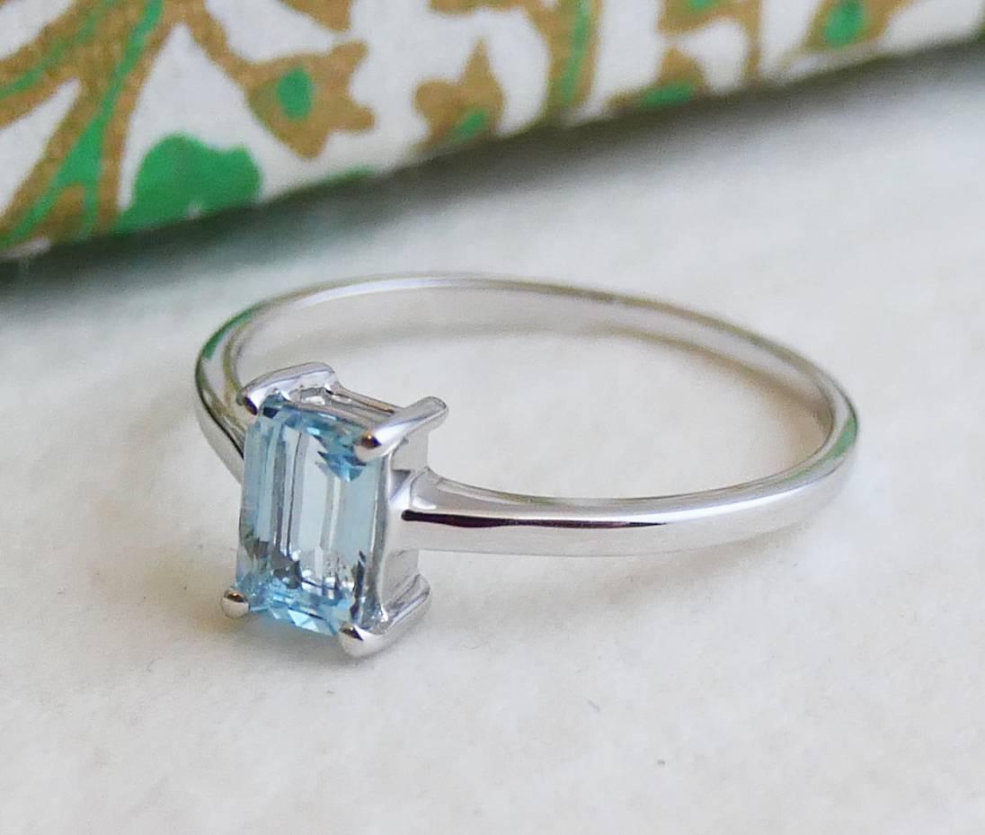 De las mujeres Anillo 4x6mm Aguamarina Oro Blanco 14kt en venta