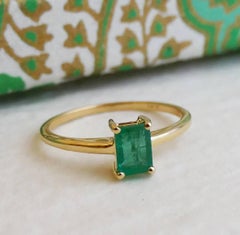 Emerald Cut Emerald Solitaire Ring in 14K Yellow Gold, Europe, New