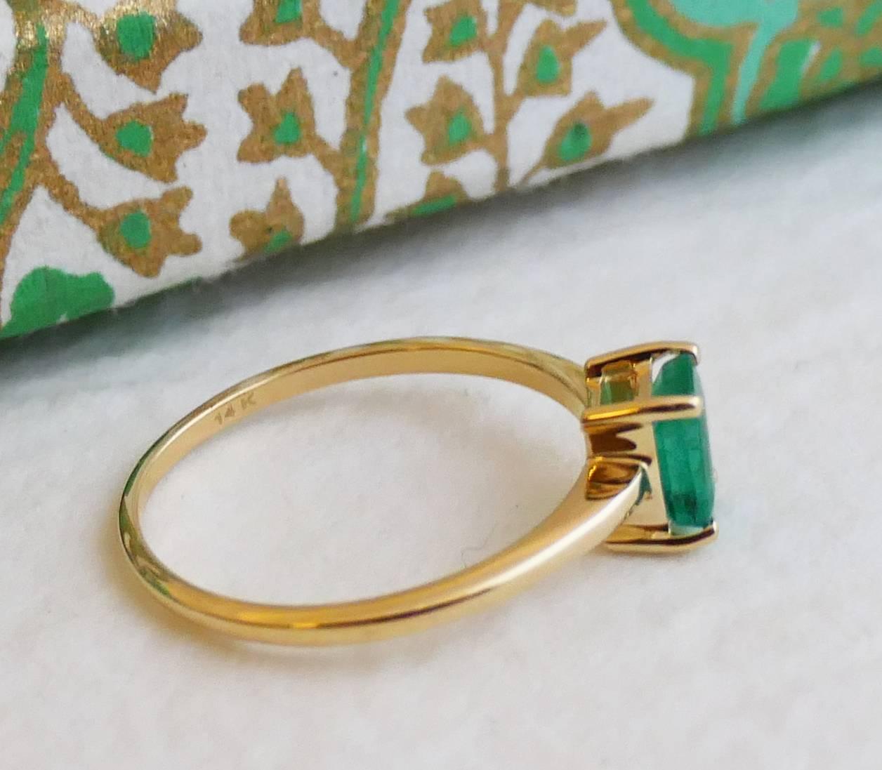 Emerald Cut 4x6mm Emerald 14kt Yellow Gold Ring For Sale