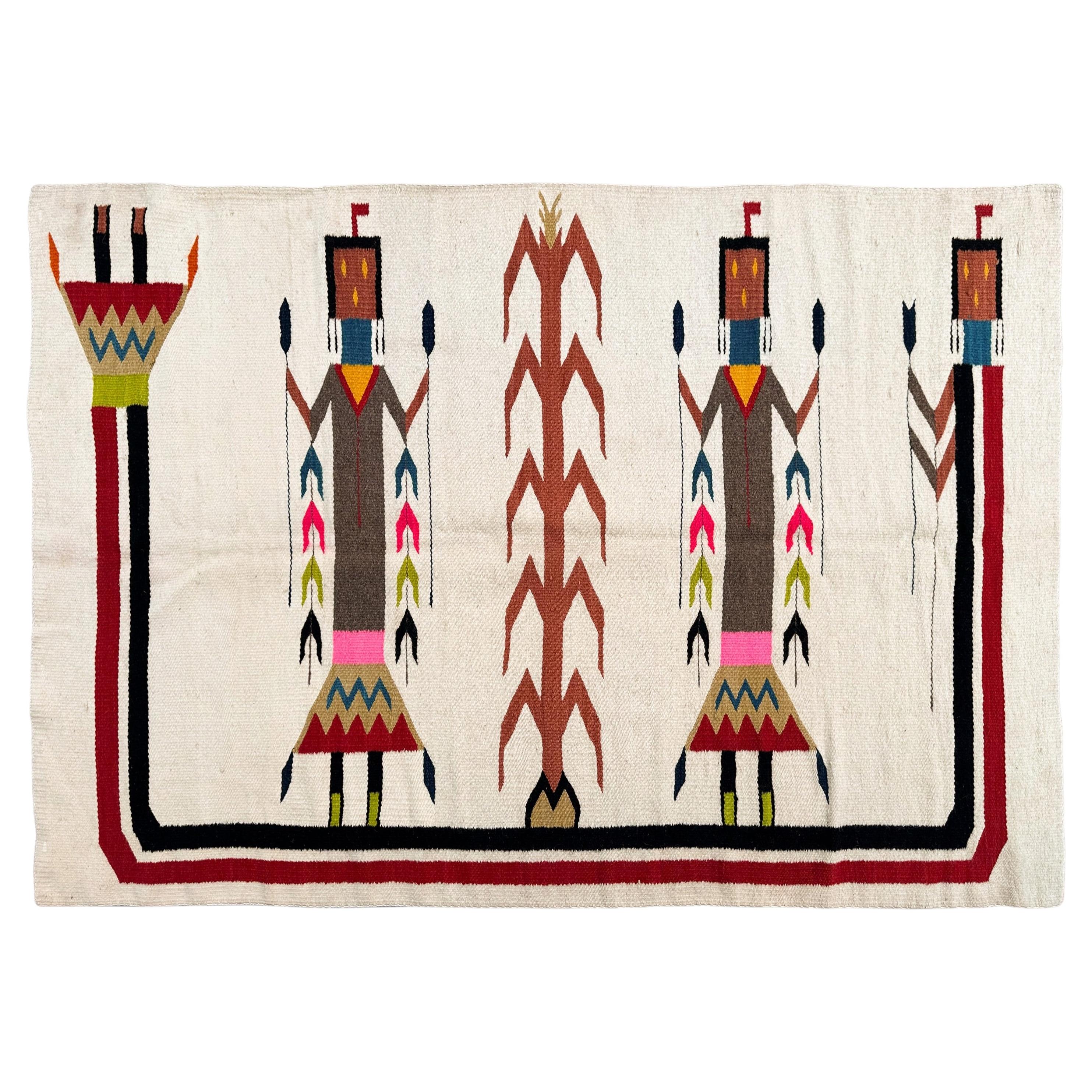 4X6Yei Navajo Rug Flat Woven Handmade Antique Tapestry Beige Rug 119cm x 170cm