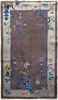4X7 Antique Art Deco Chinese Rug Vase Purple 122cm x 203cm C.1920
