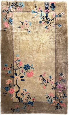 4X7 Antique Art Deco Rug Beige High Quality Walter Nichols Tree of Life c.1920
