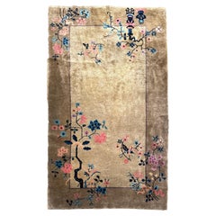 4X7 Antique Art Deco Rug Beige High Quality Walter Nichols Tree of Life c.1920
