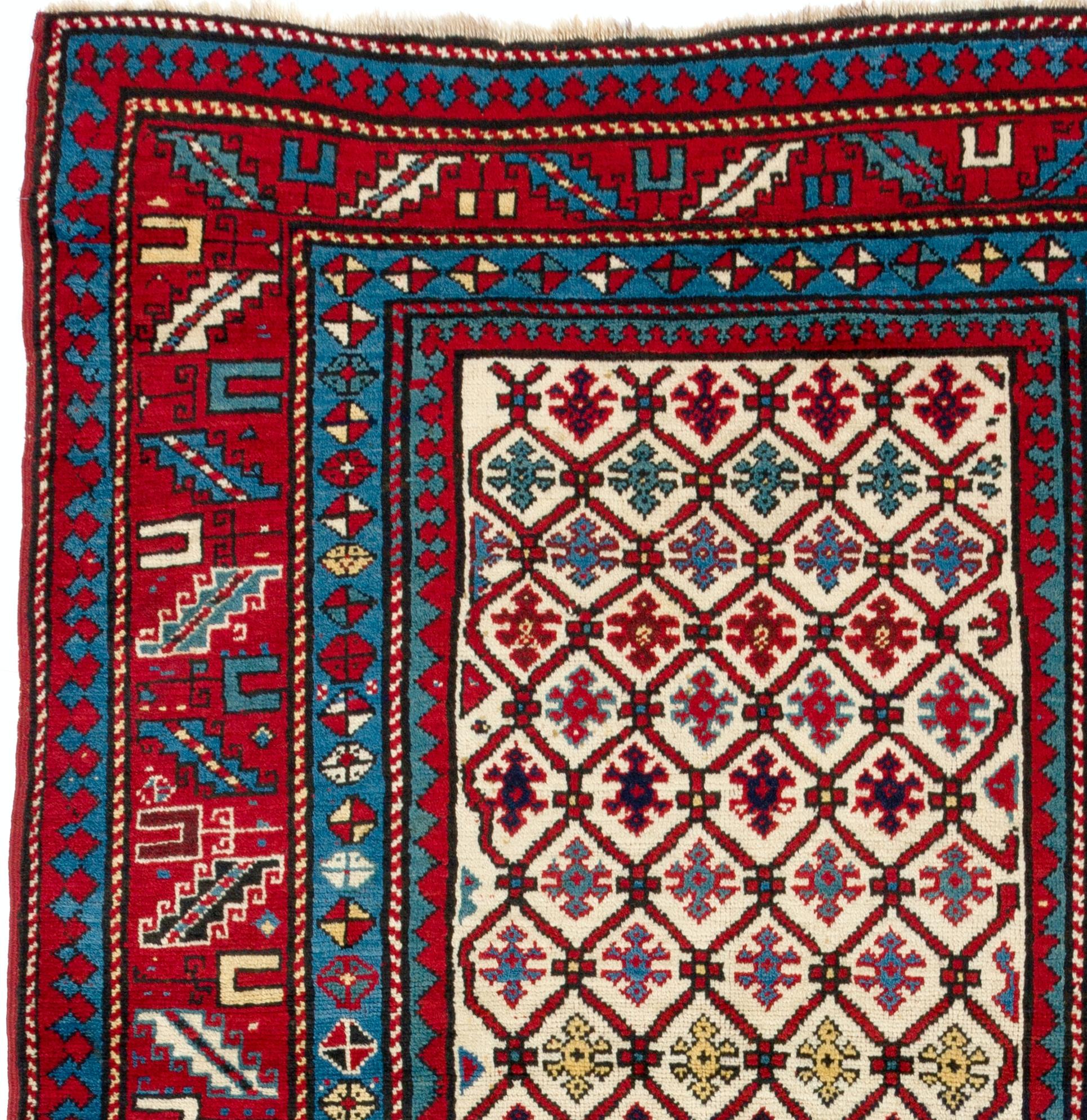 4'x7' antiker kaukasischer Kazak-Teppich, ausgezeichneter Zustand, Ful Pile, Original (Kasachisch) im Angebot