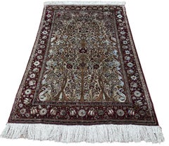 Tappeto persiano antico in seta Mohtasham Kashan 4x7, finissima lavorazione a arazzo, 122 cm x 206 cm, 1880 circa
