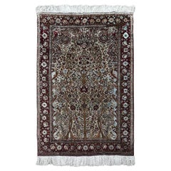 Tappeto persiano antico in seta Mohtasham Kashan 4x7, finissima lavorazione a arazzo, 122 cm x 206 cm, 1880 circa