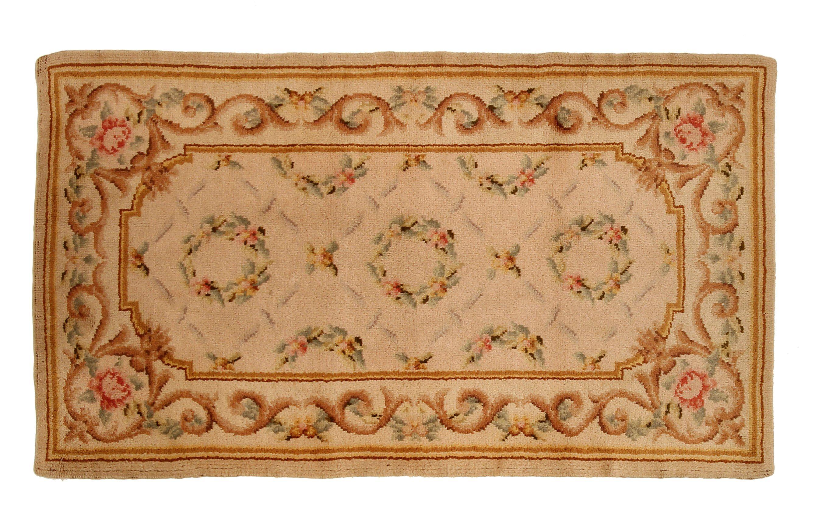 Hand-Knotted Antqiue French Savonnerie Rug Antique French Rug 1920 Beige For Sale