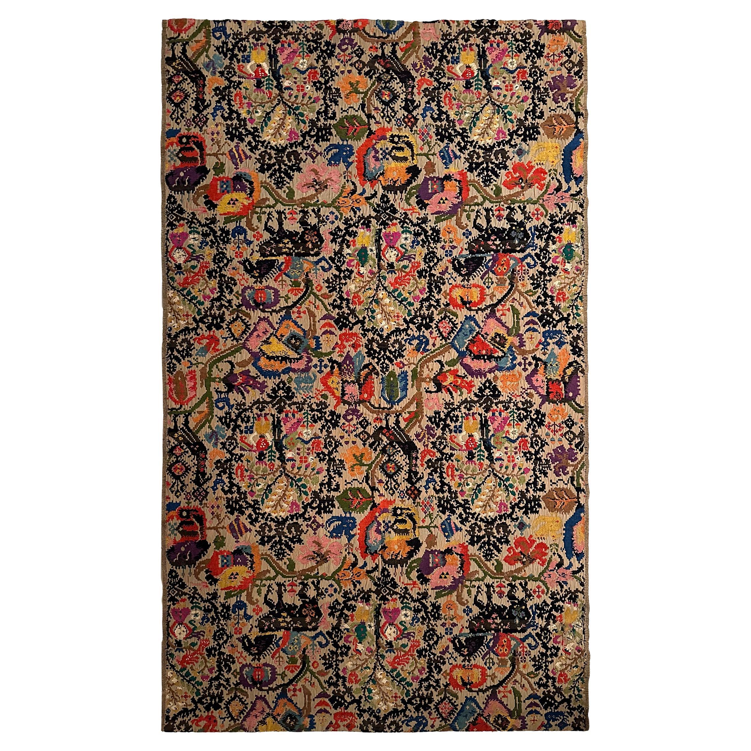 4x7 European Vintage Flatwoven Tapestry 122×213cm Horse Decorative Panel c.1950